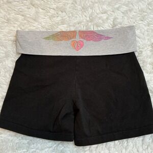 Y2K Victoria's Secret Foldover Shorts Black Gray Rainbow Wings Logo S